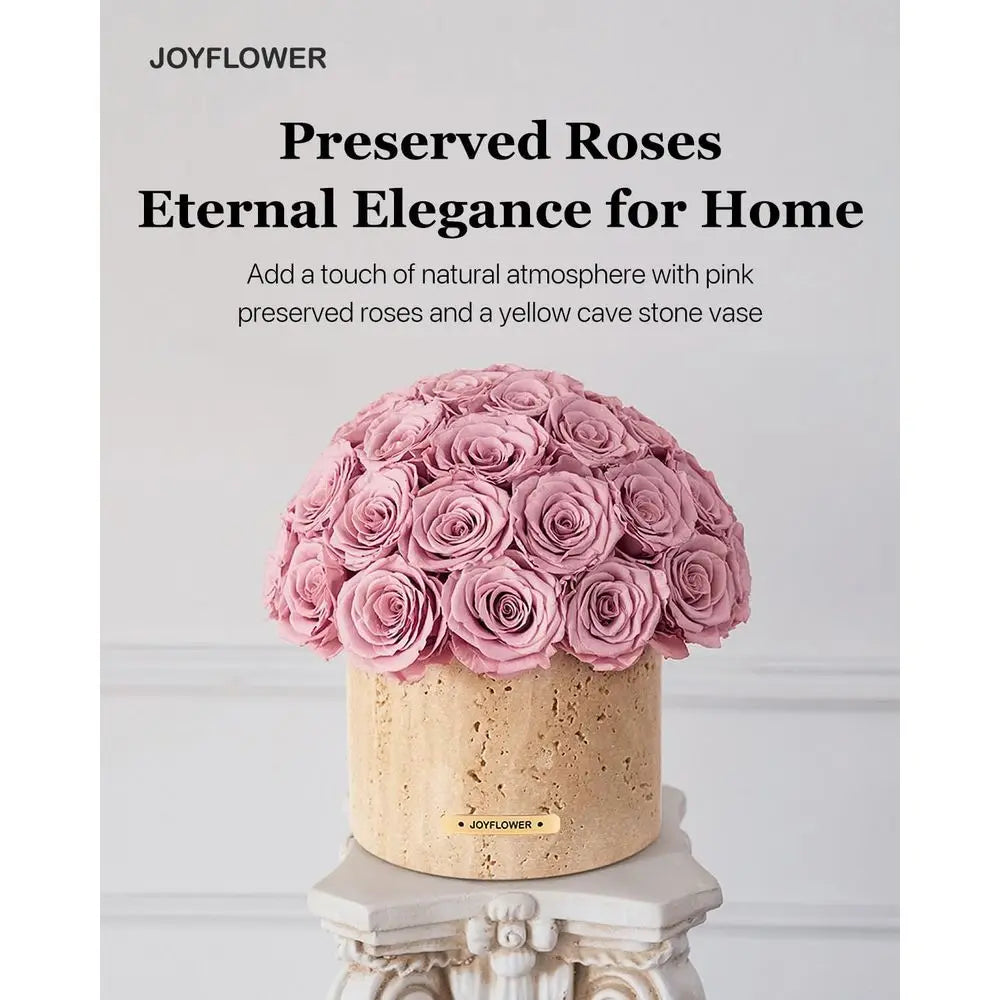 Preserved Flowers Vase, Yellow Cave Stone Flower Vases for Centerpieces, Eternal Flower Decorations for Party Home Living Room B