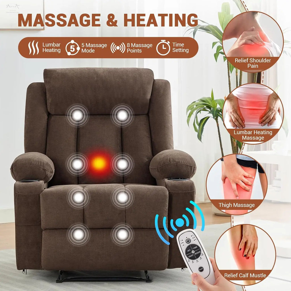 Recliner Chair with Vibration Massage and Heat,37.4" Oversized Rocker Recliner,Rocking Chair for Home Living Room, Bedroom