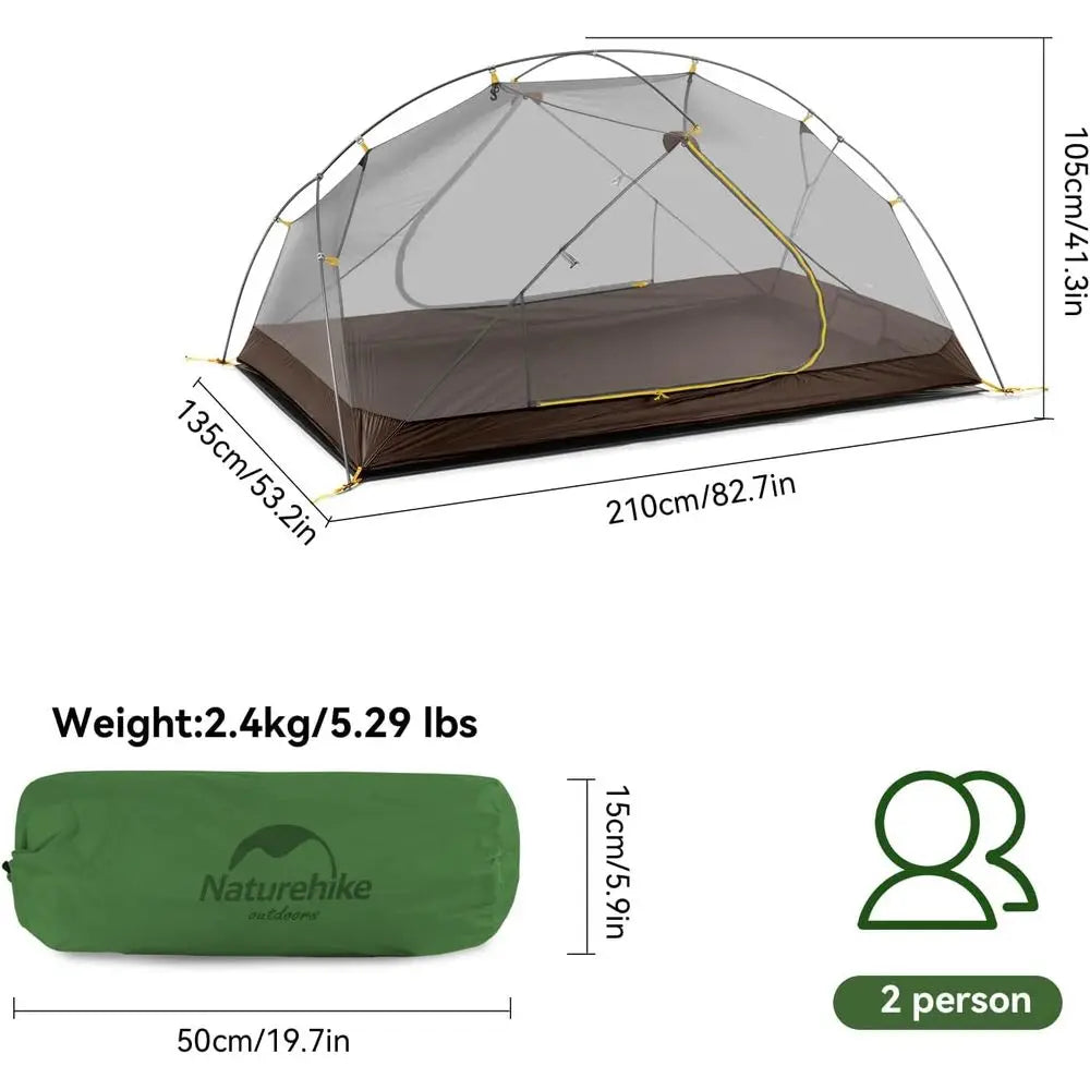 Lightweight 2-Person 3-Season Waterproof Hiking Tent with Double Crossbars for Easy Setup and Double Layer Protection, Ideal for