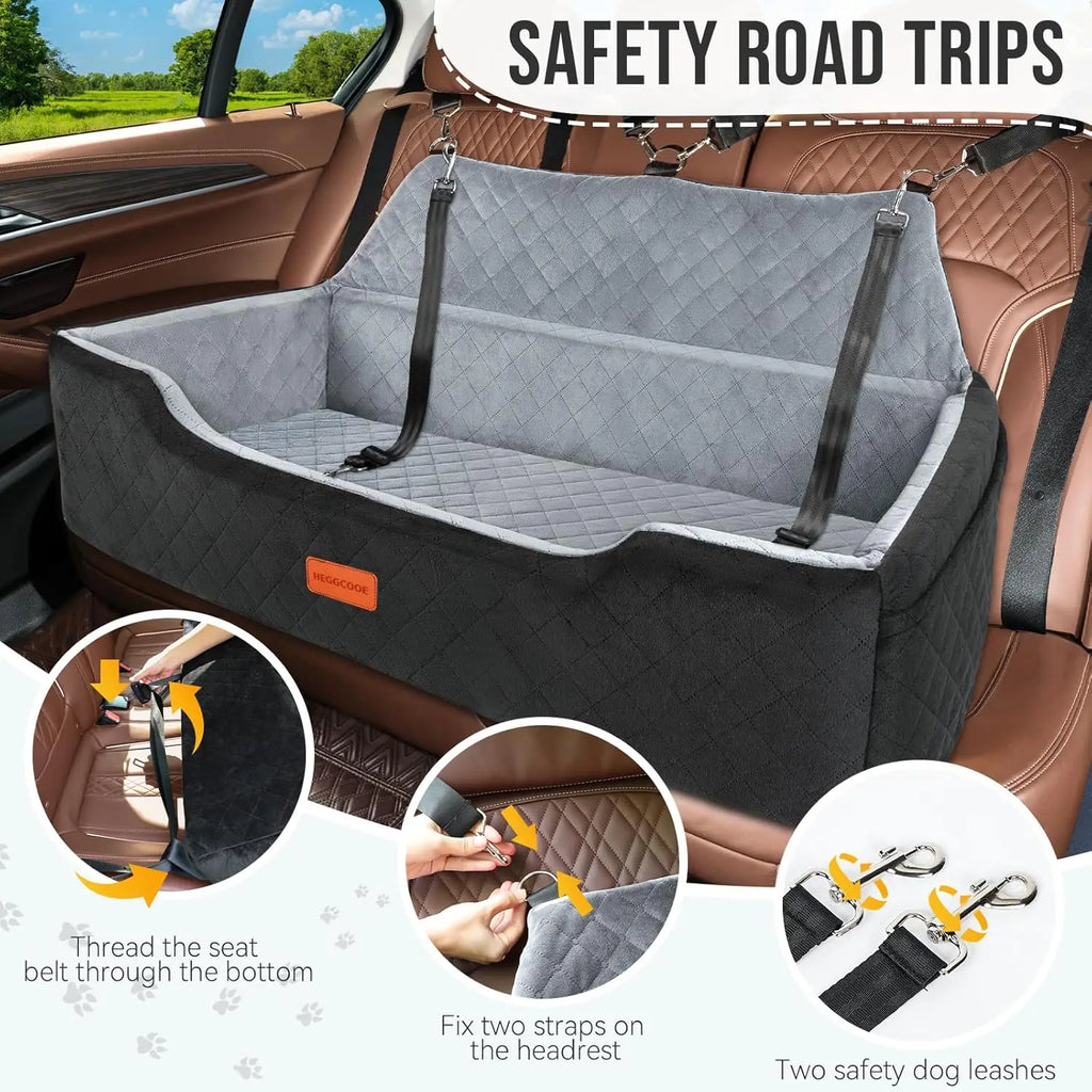 Large Dog Car Seat Under 100 lbs, Washable Pet Booster Seat with Storage Pocket & Seat Belt for Back Seat