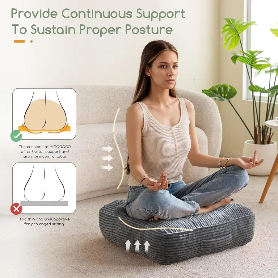 6" Washable Floor Pillow Cushion for Adults Meditation Cushion Pillow Large Square Floor Sitting Removable Tufted Corduroy Cove