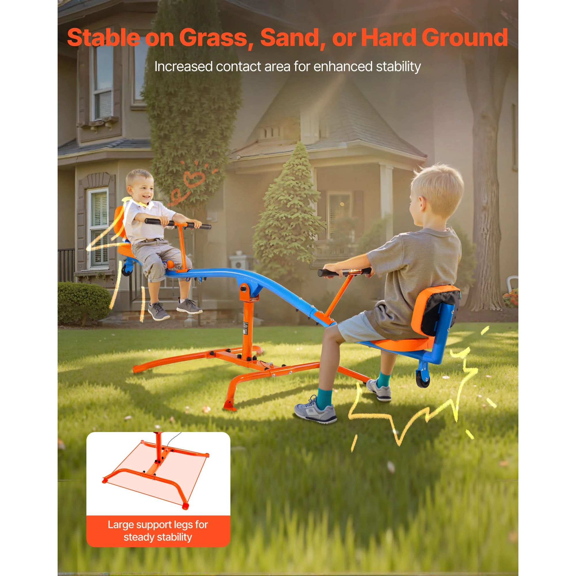SucceBuy 300Lbs Kids Seesaw Sit & Spin Teeter Totter Outside Toys with Handles for Children Outdoor Playground Equipment
