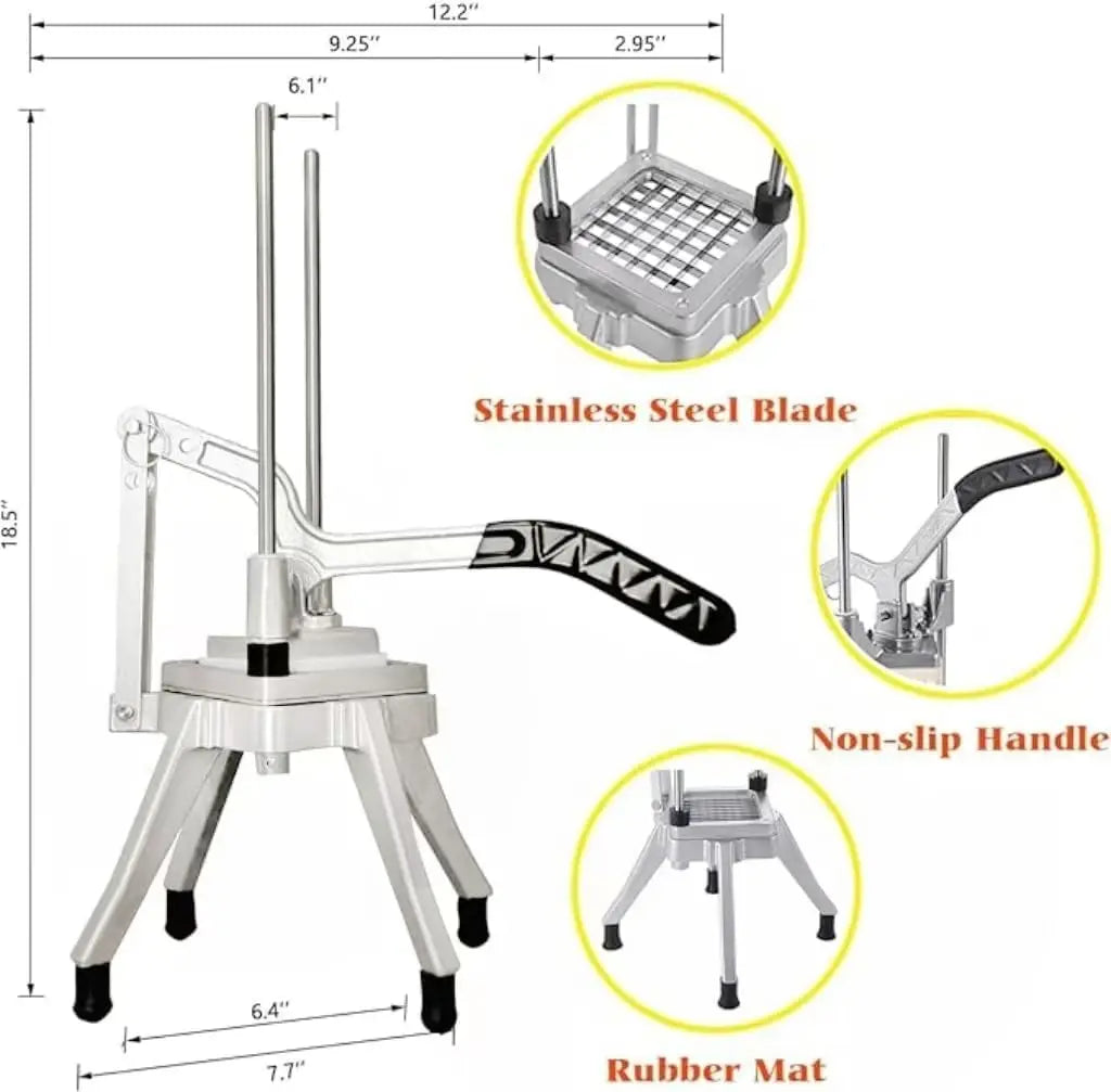 Professional Vegetable Chopper with Stainless Steel Blades, Manual Potato Slicer for Kitchen Use, Includes 3 Replacement Blades