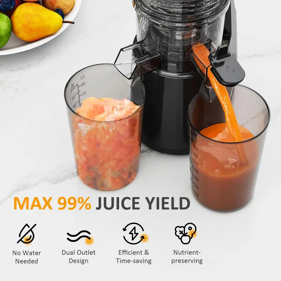 Cold Press Juicer with 5.9 Wide Feed Chute, 250W Slow Masticating Juicer Machines Fit Whole Vegetables amp Fruits, Easy to Clean