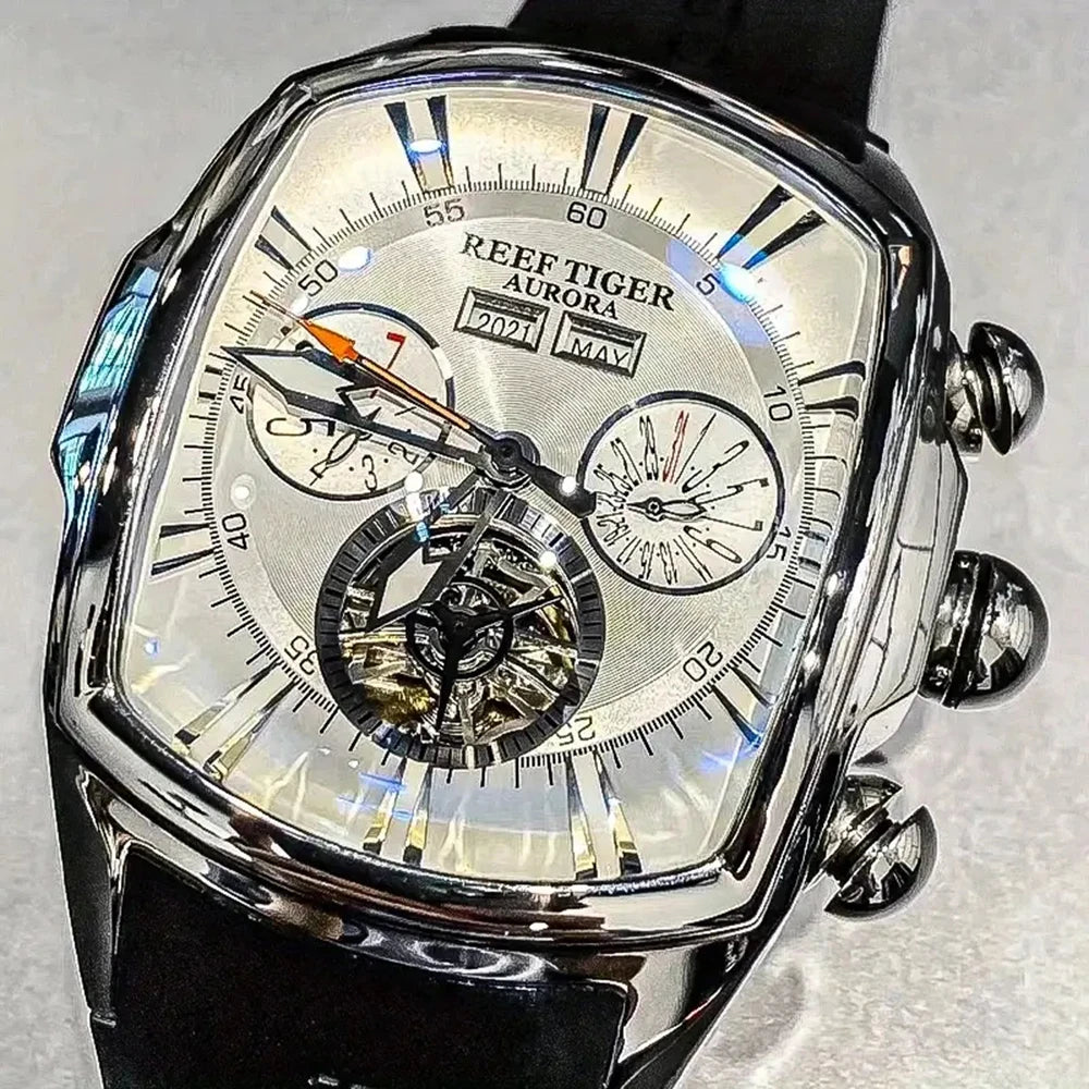 reef tiger brand men's fully automatic mechanical watch, business men's watch, personalized and fashionable men's sports watch