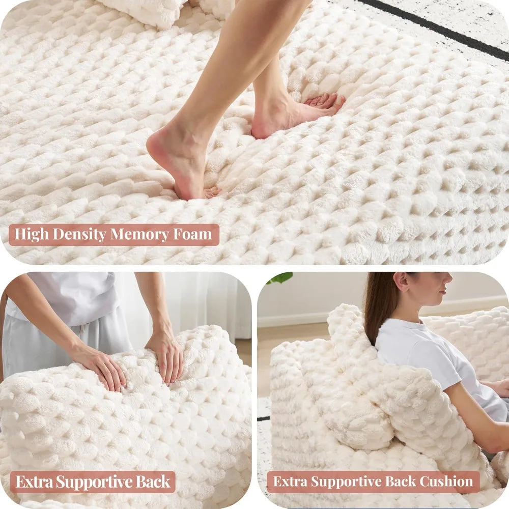 67 Chaise Lounge Sofa, Faux Fur Sleeper Chaise with Armrests and Throw Pillows, No-Assembly Couch for Living Room or Apartment.