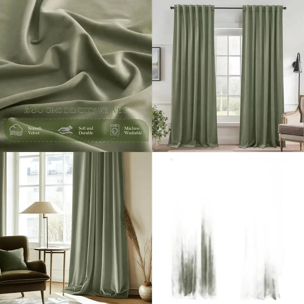 Elegant Sage Green Velvet Curtains, 52x108, Light-Blocking Panels for Living/Guest Rooms, Spring Decor
