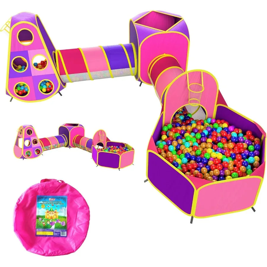 Playz 5pc Princess Play Tent Ball Pit with Basketball Hoop and Play Tunnel for Toddlers Babies Girls and Boys Indoor and Outdoo