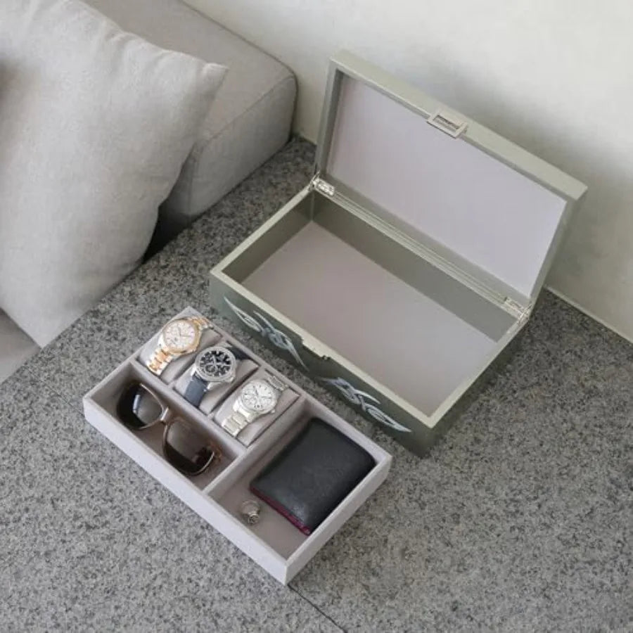 Watch Box Jewelry Organizer Daily Storage Handmade Tribal Dragon Design Metallic Silver