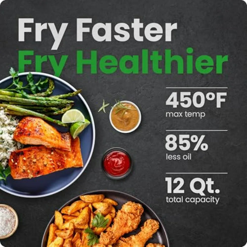 12-Quart 6-in-1 Air Fryer Oven with Digital Timer Touchscreen and 12 Presets - Family Size Countertop Convection Oven Dishwashe