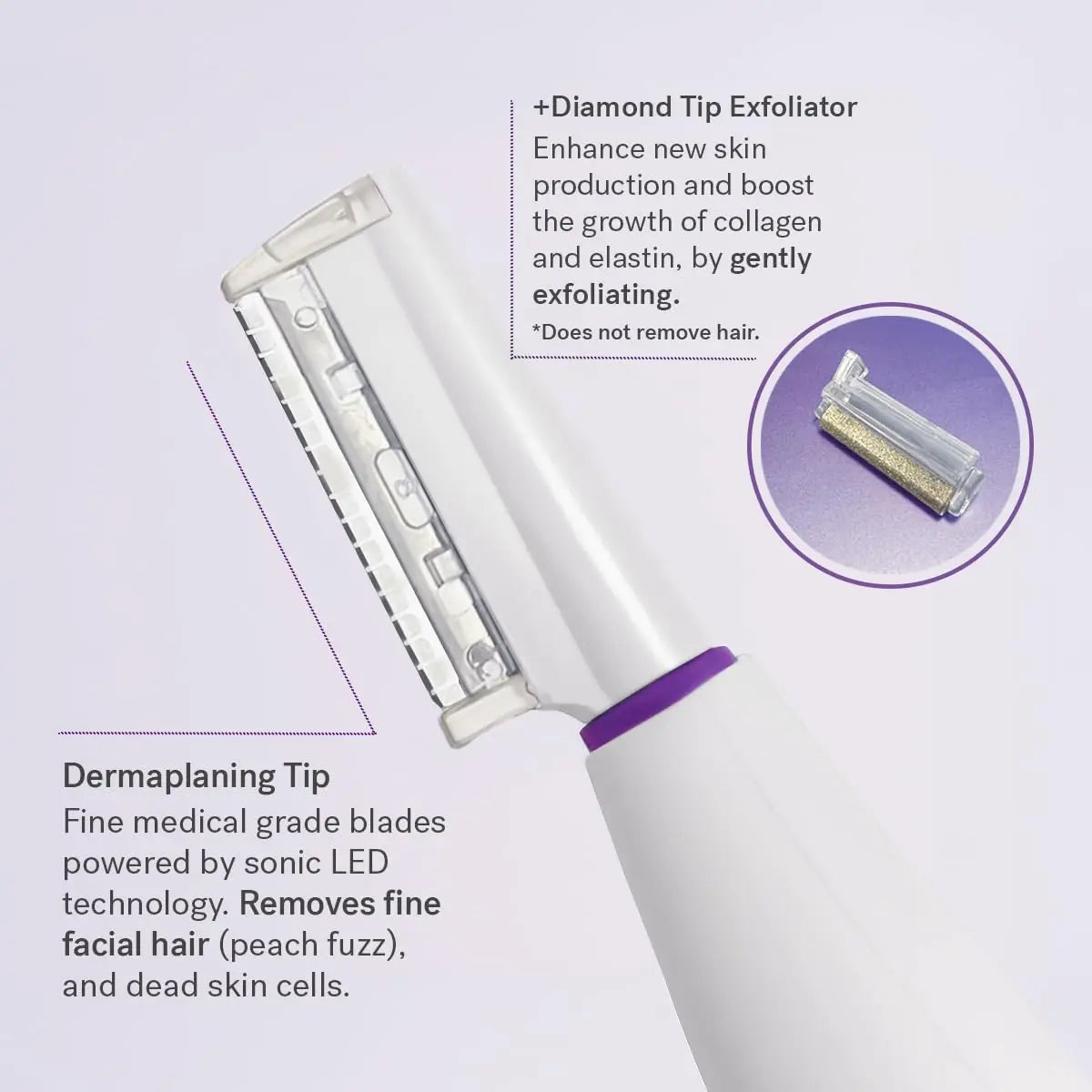 Sonicsmooth Pro+ Dermaplane Razor for Women with LED Light, 16 Blades & 2 Exfoliation Tips - Peach Fuzz Remover