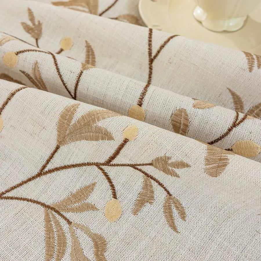Rustic Waterproof Linen Tablecloth, Heavy Weight Beige Embroidery Table Cloths for Rectangle Tables, Burlap Farmhouse Table Cove