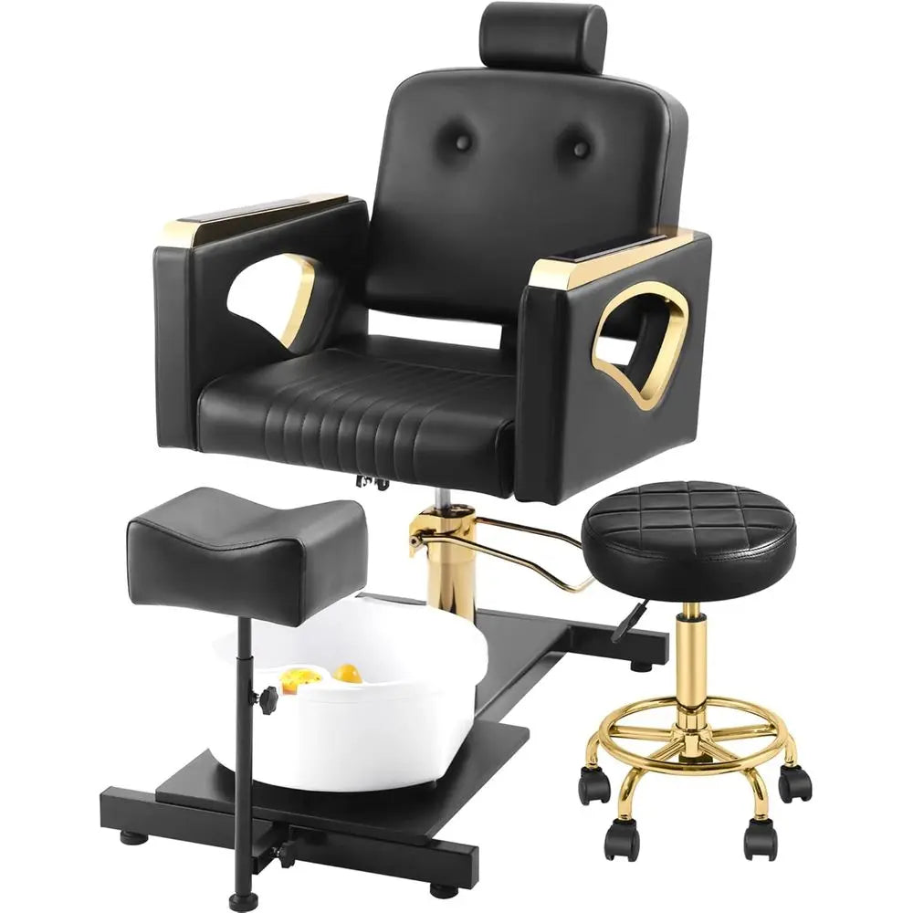 Portable Pedicure Chair with Adjustable Footrest, Massage Bowl, and Rolling Stool - Ideal for Nail Technicians and Spa Salons