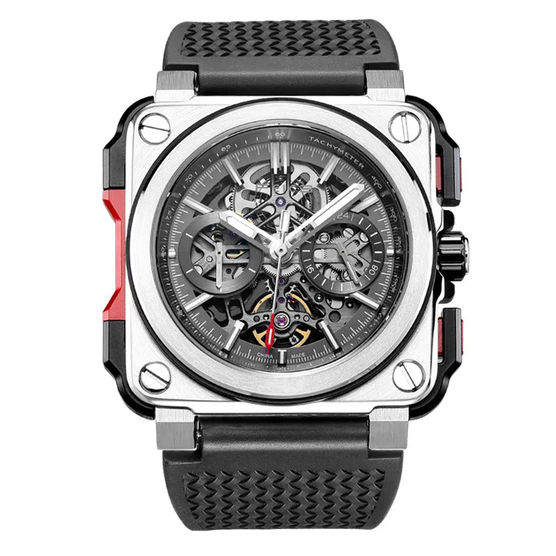 FEICE FM507 Men’s Automatic Skeleton Watch Mechanica Mens Wristwatch Square Sport Luminous Watches 10ATM Waterproof Watches