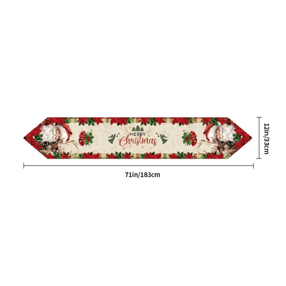 Christmas Table Runner 72 Inch Linen Tablecloth Gingerbread Man Santa Claus Winter Table Runner For Winter Party Decorations