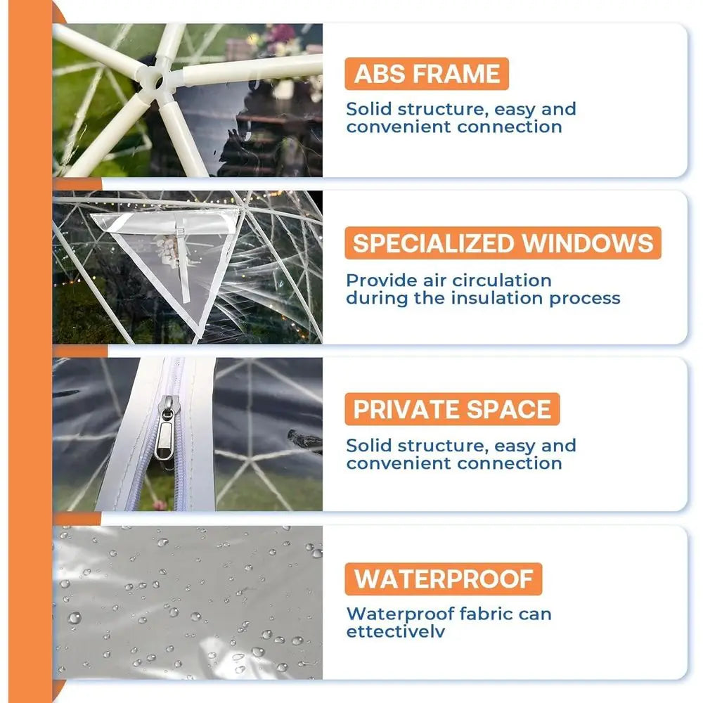 12ft x 7.2ft Geodesic Dome Greenhouse Tent with Clear PVC Cover and Waterproof Feature, Includes 2x10m Light Strings