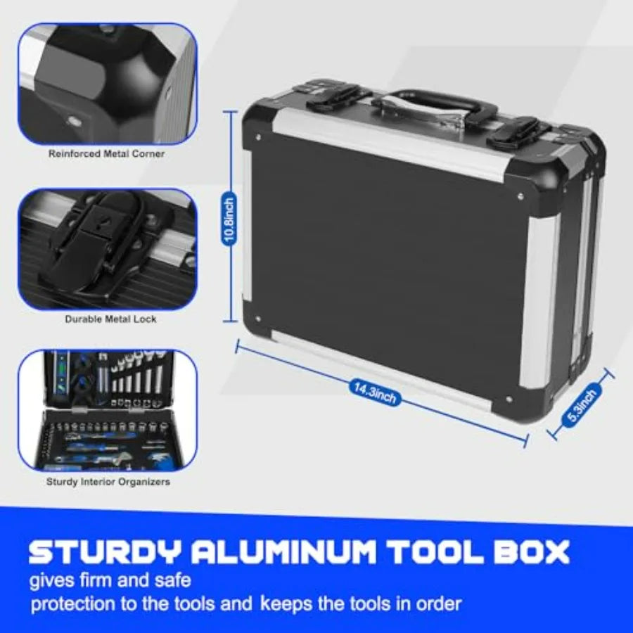 Prostormer Home Tool Kit 259-Piece Household Hand Tool Set with Heavy Duty Aluminium Tool Box Basic Toolkit for Home RV Car Wor