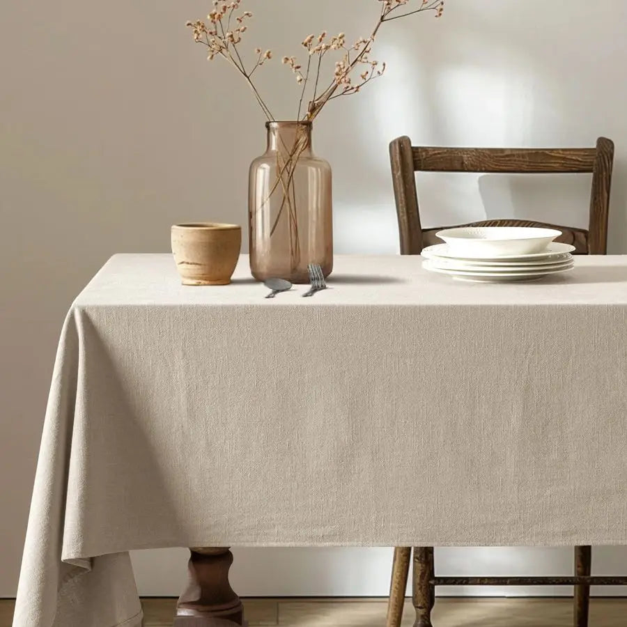 Natural Linen Cotton Blend Tablecloth Rectangle, Luxury Waterproof Stain Resistant Durable Farmhouse Oblong Table Cloth for Dini