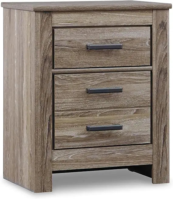 Zelen Rustic Contemporary 2 Drawer Nightstand, 29.45" Tall, Warm Gray