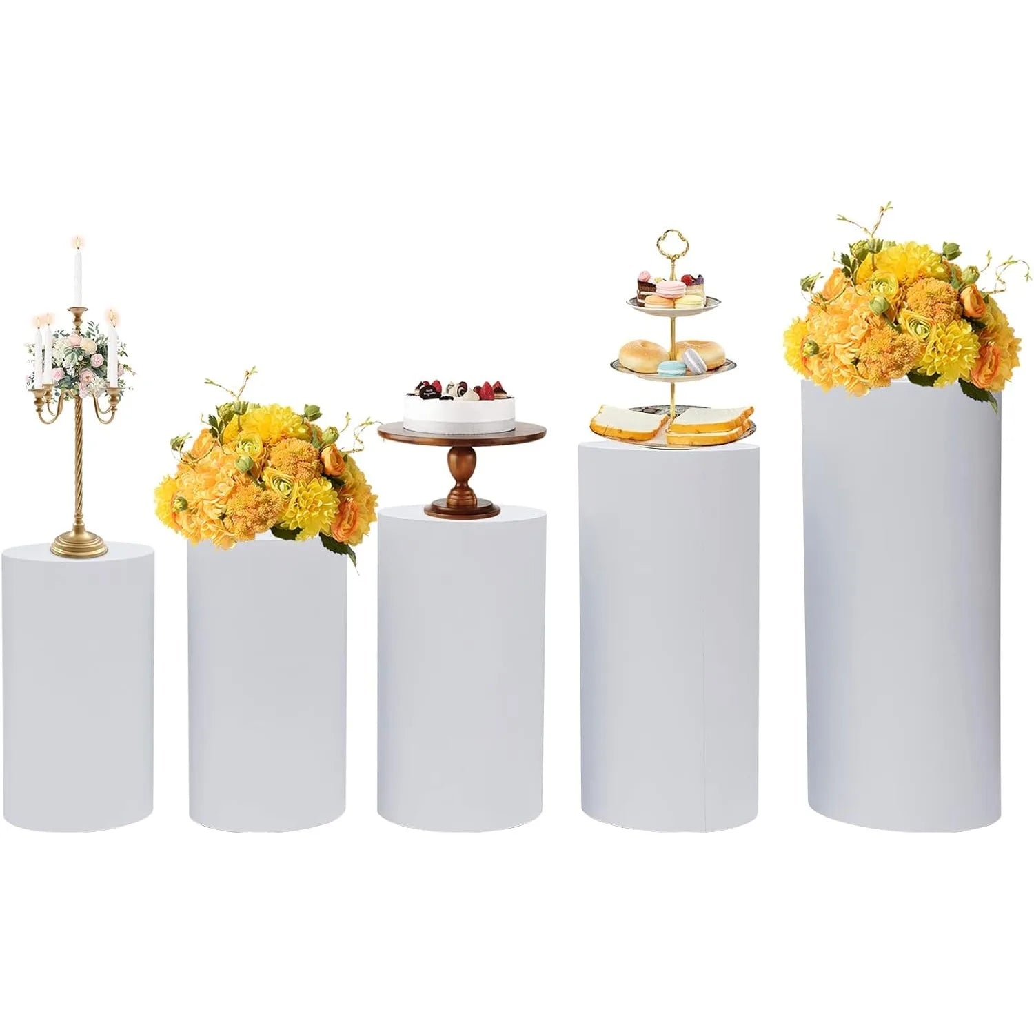 5Pcs Cylinder Pedestal Stand, Metal Cylinder Stands for party Event Decor Round Pedestal Display for Wedding Decoration