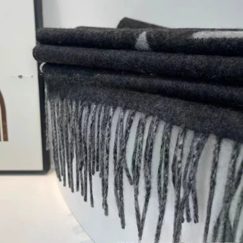 Cashmere Black-Gray Milk Tea Color Double-Faced Scarf Long Women's Luxury Wool Shawl Gradient Scarf