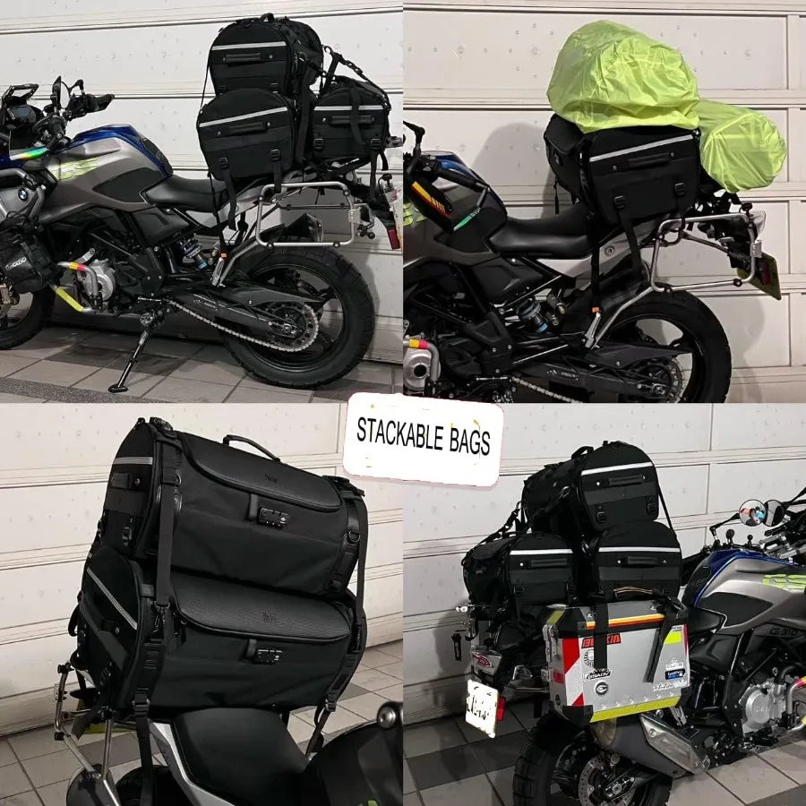 Stackable Tail Bag for Motorcycle with Three Size Options Waterproof Rain Cover Included Zipper Closure Rear Seat Travel Luggag
