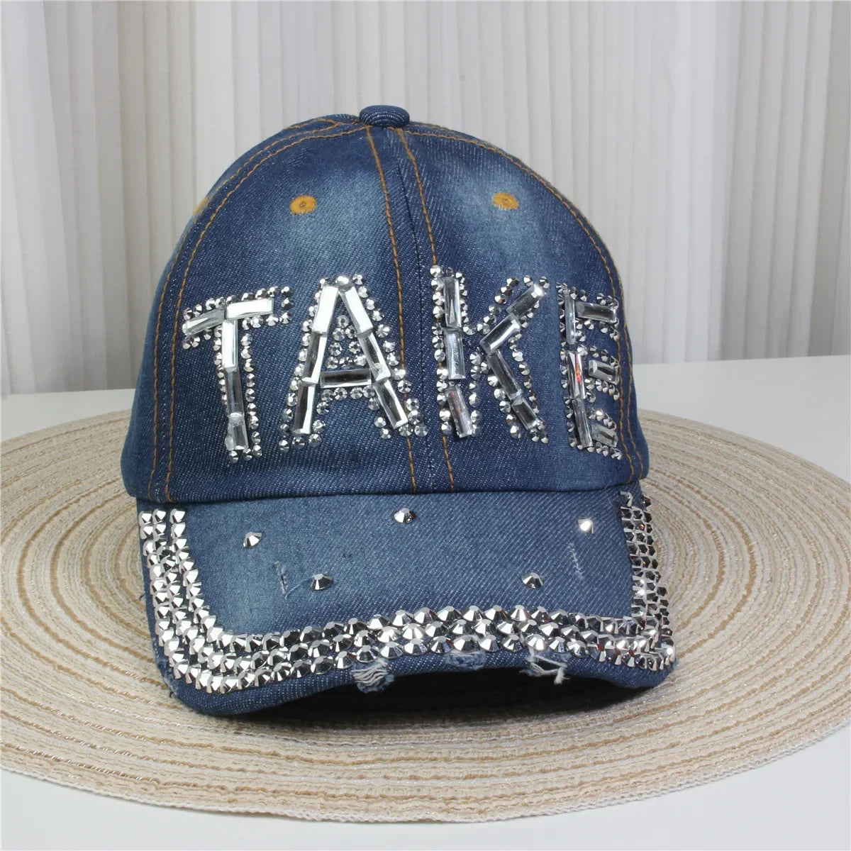 Wholesale Denim Baseball Caps Bling Rhinestone "TAKE ""LOVE" Heart  Snapback Hat A Dozen 12 pieces Mixed order