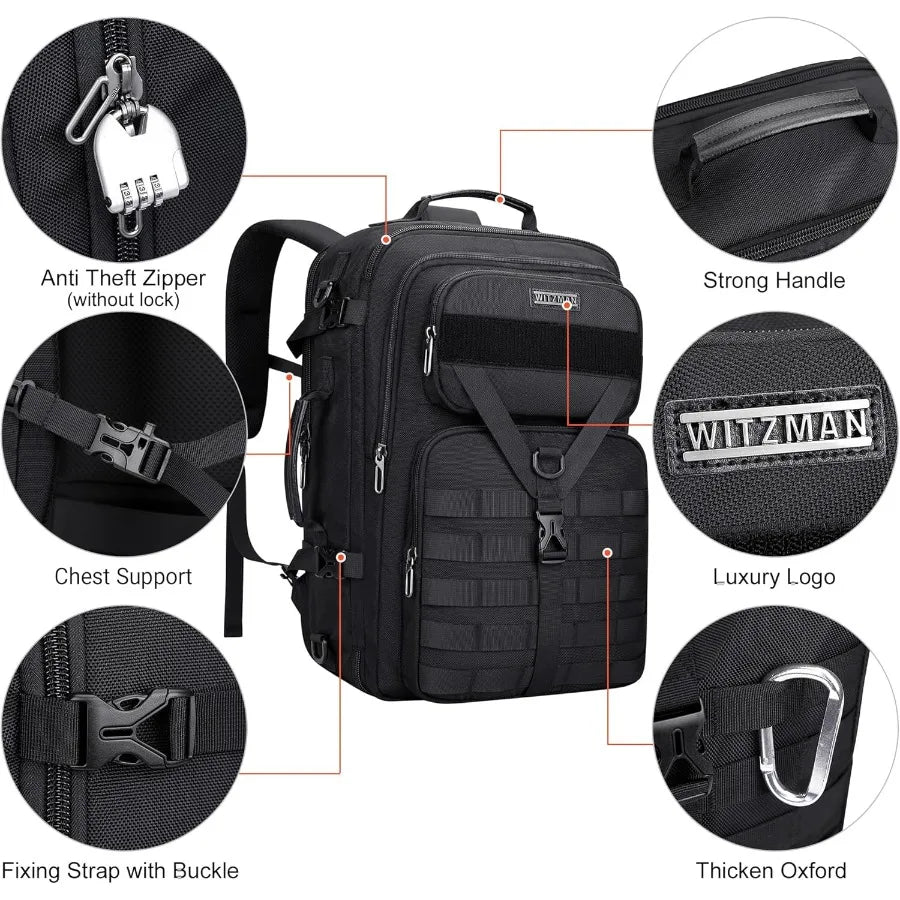 WITZMAN Carry On Travel Backpack for Men Large Convertible 45L Fit 17 Inch Laptop Backpack 3 in 1 Bag for Airline Approved B688