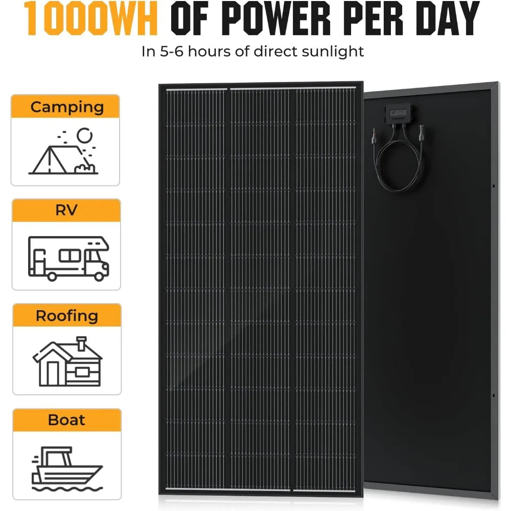 200 Watt Solar Panel 18BB, 25% High Efficiency, N-Type 12V 200W Solar Panel, Monocrystalline PV Modules, for Rooftop, RV, Farm