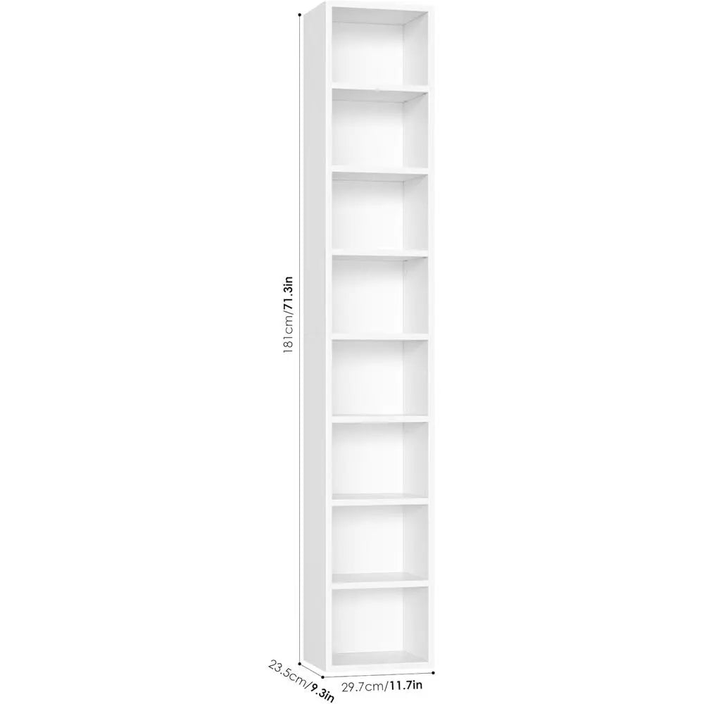 8-Tier Media Tower Rack, 11.6 X 9.3 X 70.9 Inches CD DVD Slim Storage Cabinet with Adjustable Shelves, Tall Narrow Bookcase Disp
