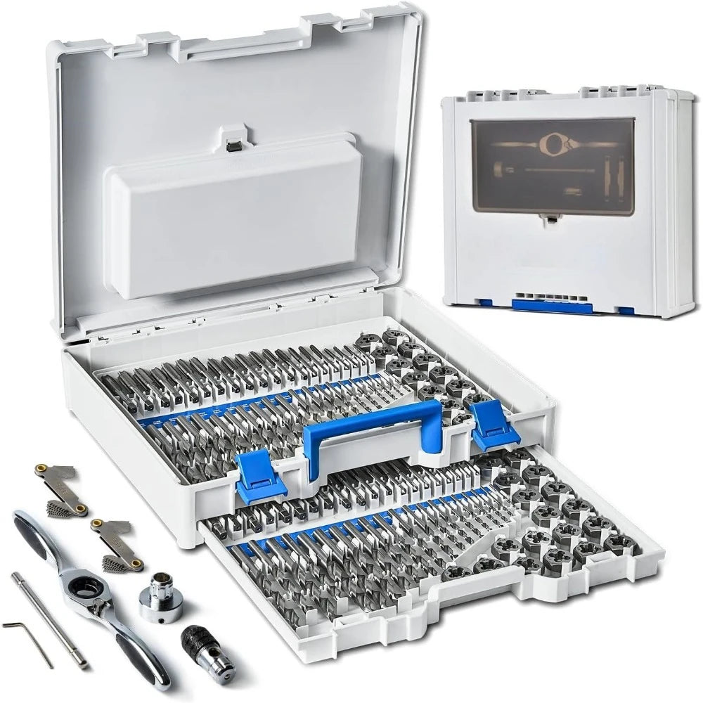 127pcs SAE/Metric Tap and Die Set, Ratcheting SAE Metric TAP and Die Set Standard with Drill Bit Combo for Threading