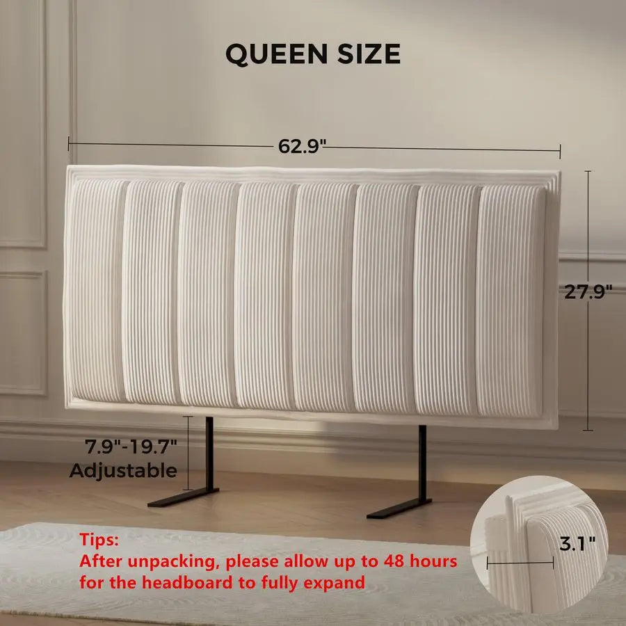 Headboard Queen Size with 3.1 HighDensity Sponge Backrest, Modern Striped Head Board Only, Adjustable Height, 2 Screw Easy Assem