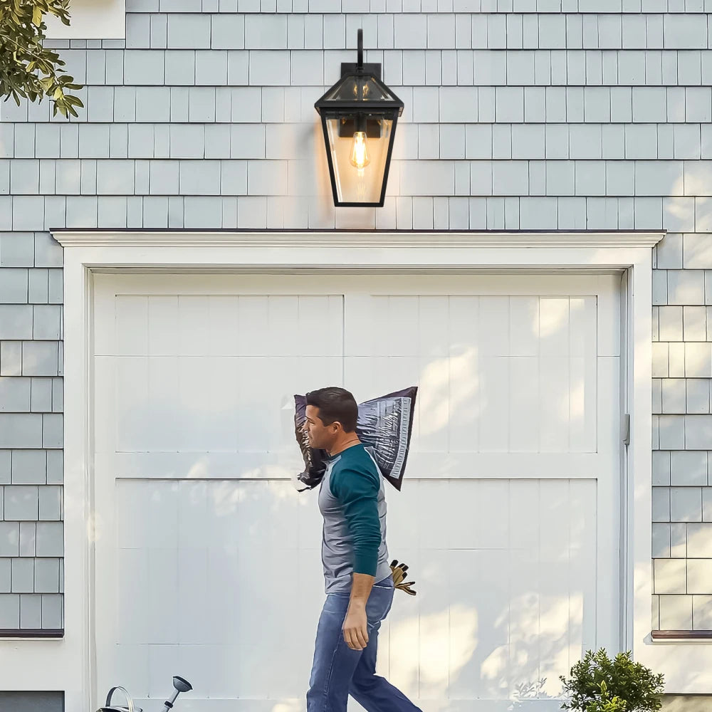 21"(H) 2-Pack Outdoor Wall Lantern Light – Modern Black Metal & Clear Glass Sconce for Porch, Patio (Bulb Not Included)