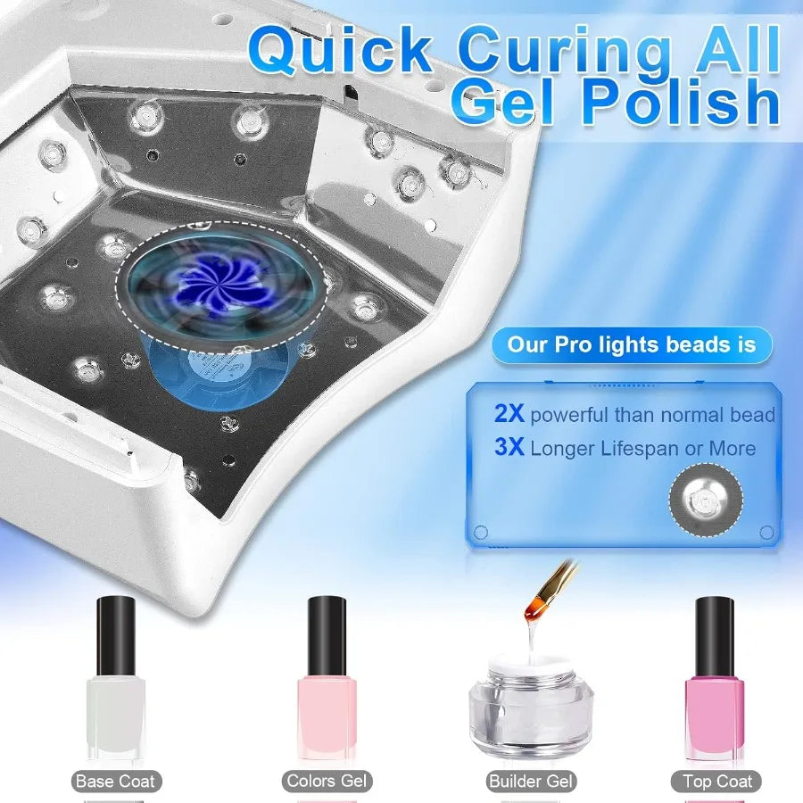 Professional UV Led Nail Lamp Cordless 72W UV Lights for Gel Nails with Fan Rechargeable Nail Dryer with Portable Handle Perfec