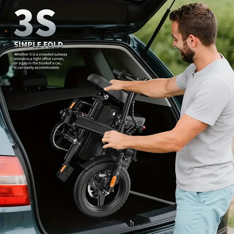 14" Folding Electric Motorcycles E Bike For Adults, 450W Peak Motor Ebike 19Mph 21Miles 48V 10.4AH Electric Mountain Bicycle