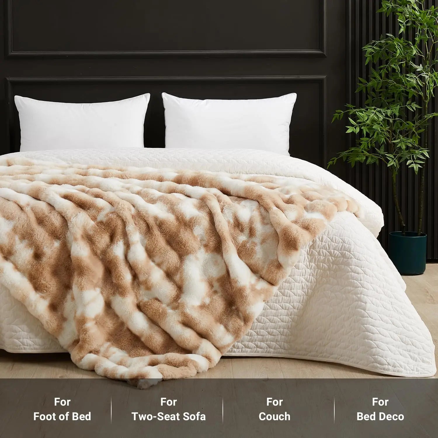 Fluffy Faux Fur Bubble Throw Blanket 60x80" Tie Dye Khaki, Soft Cozy Sofa Bed Decor Gift