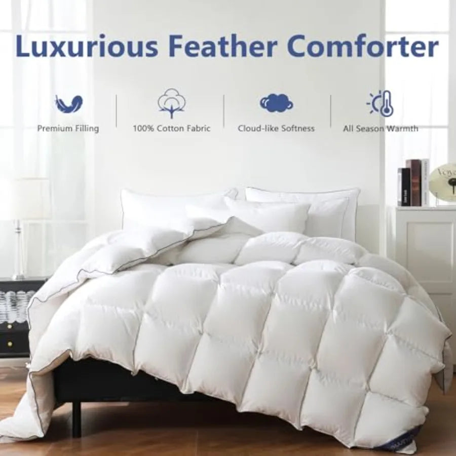 Oversized King Feather Down Fiber Comforter 100 Cotton Cover Ultra Soft Fluffy Duvet Insert All Season Luxurious Hotel Bedding