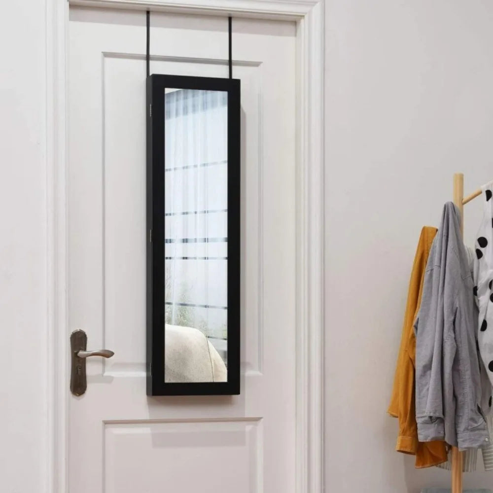 Mirrored Jewelry Cabinet Armoire Storage Organizer Wall Door Mounted Dark Brown