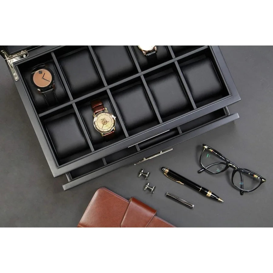 Executive Wooden Watch Box Valet Box Sunglasses and Jewelry Box Storage Organizer Sweetheart (Brown)