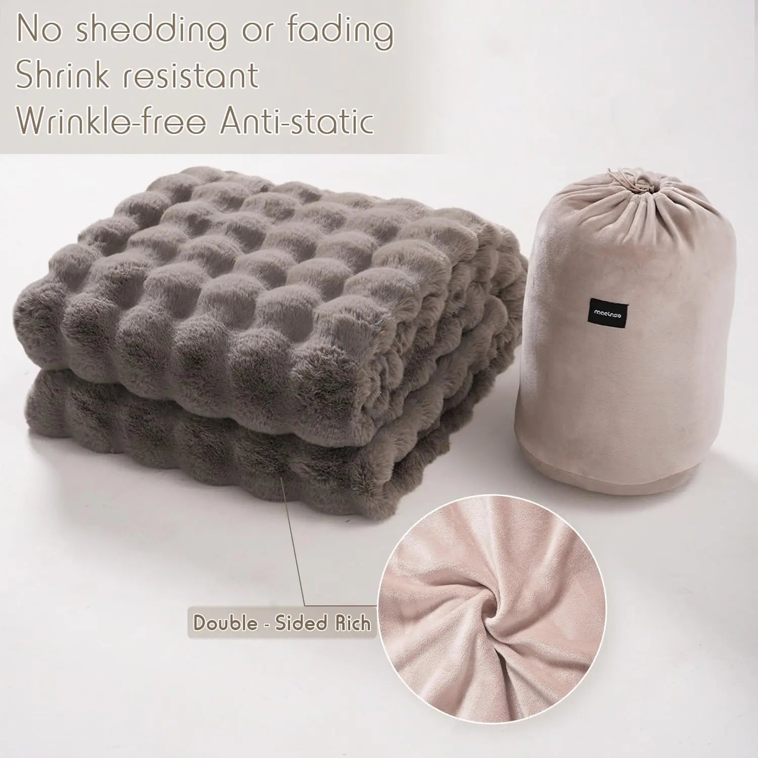 Oversized Warm Thick Bubble Plush Faux Fur Throw Blanket, Soft Cozy for Couch Bed Living Room (Grey, 75x90in)