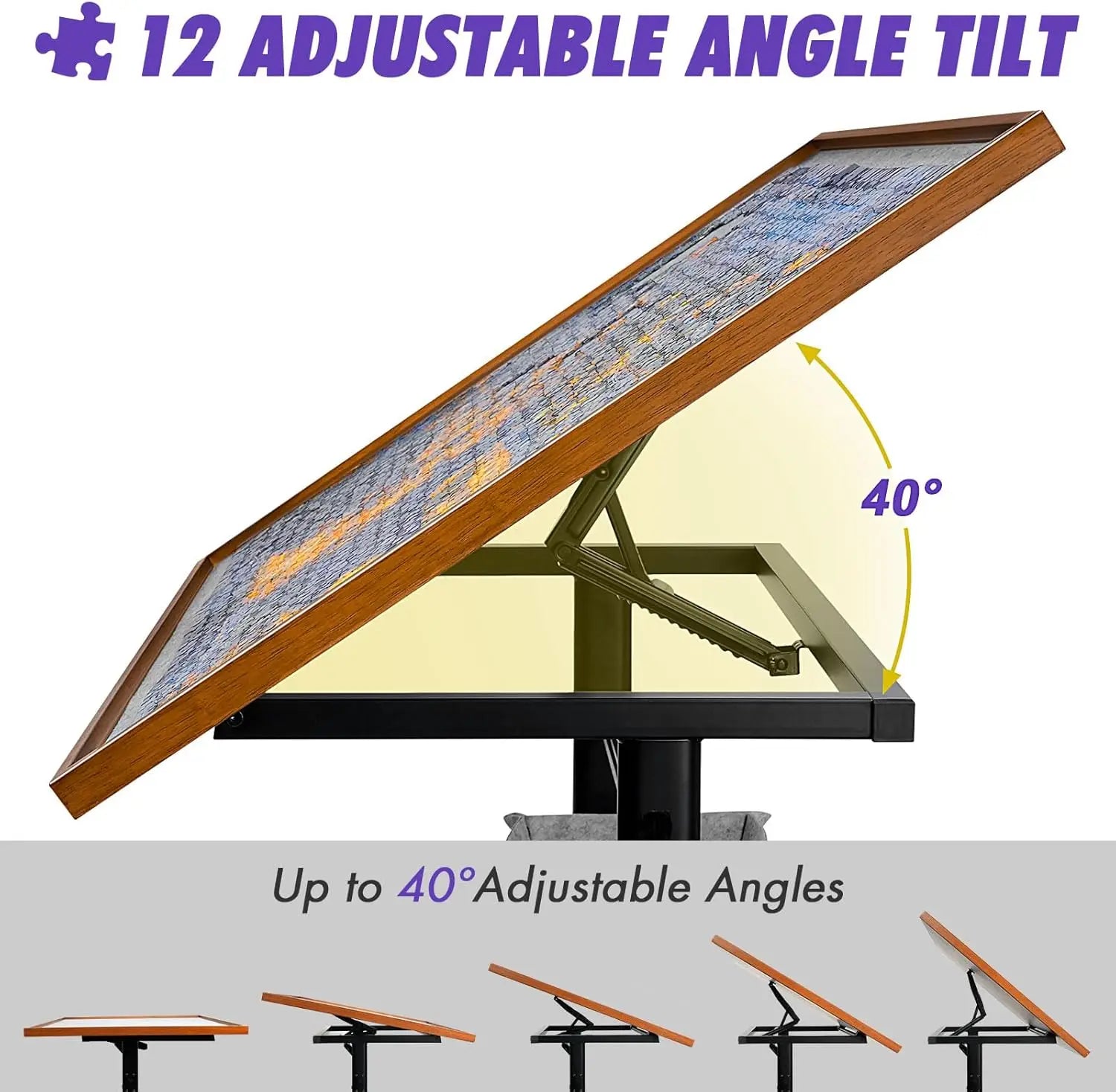 1500 Pieces Jigsaw Puzzle Table with Legs, 36"x26" Adjustable Height Puzzle Board with Cover & 6 Sorter Tray, 12-Tilting-Angle P