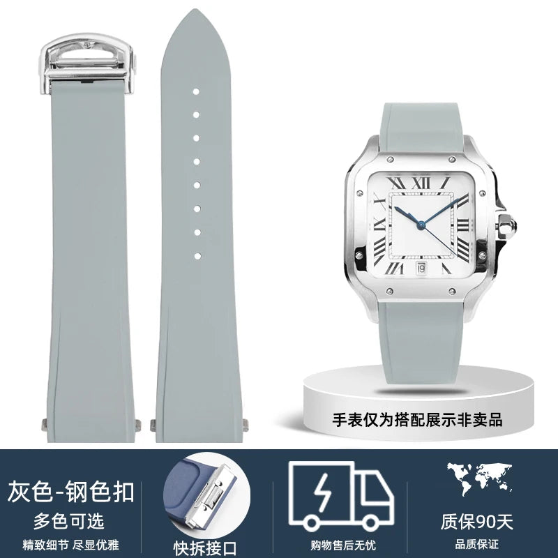 18.5mm 21mm Quick release watchband For Cartier Santos Dumont Fluorine rubber watch Strap men women Folding buckle Black orange