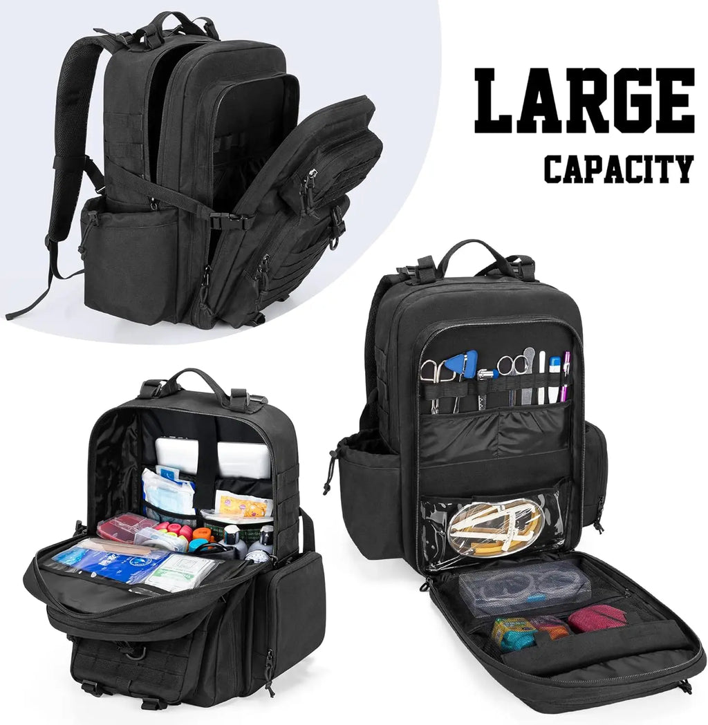 Medical Tactical Backpack, First Aid Rucksack with Y-Strap for Hiking, Black (Bag Only)