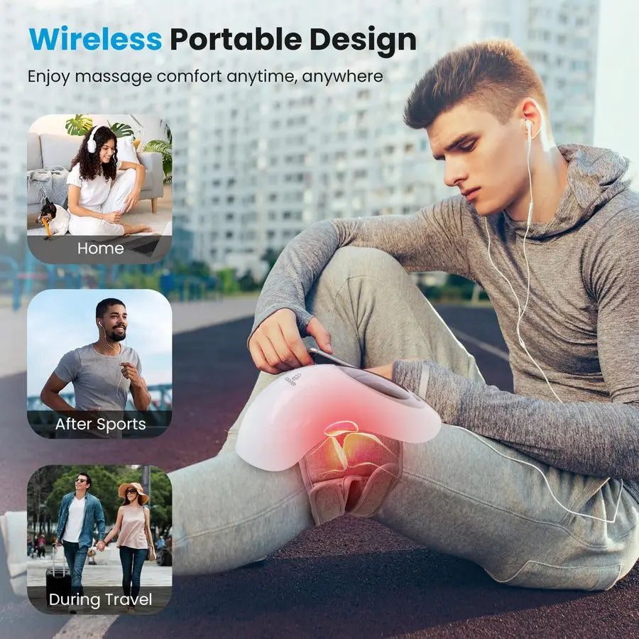 Cordless Knee Massager with Heat and Red Light Therapy,Vibration,Heated Knee Brace Straps for Pain Relief with 18.9 Inch,Heating