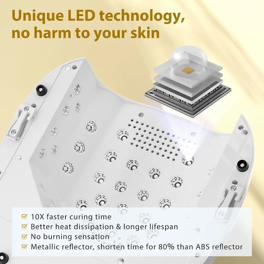 126W Cordless Rechargeable UV LED Nail Lamp Fast Curing Gel Nail Dryer with 4 Timers Portable Professional Nail Light for Salon