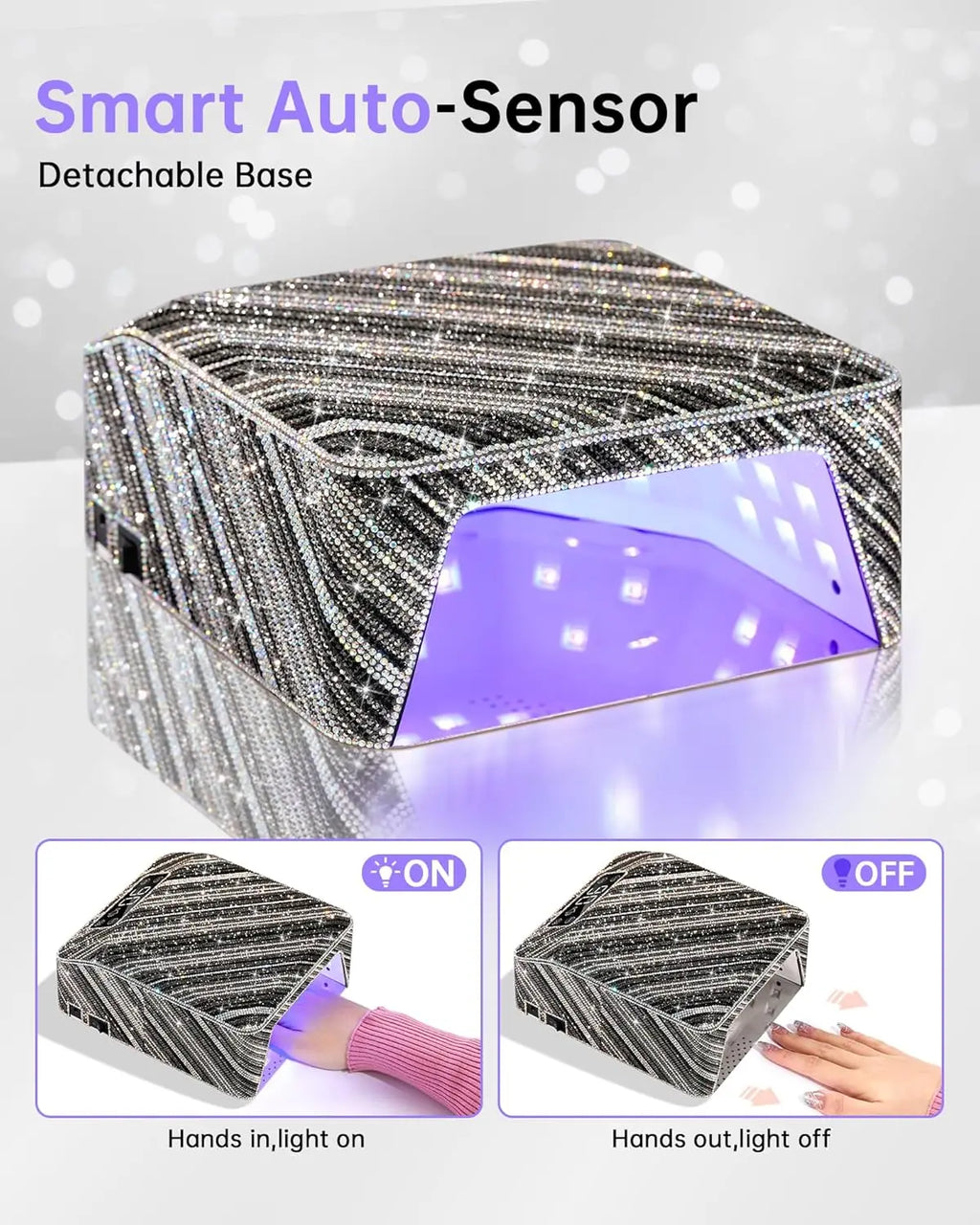 Rechargeable UV Nail Lamp, LED Gel Polish Dryer with Timer & Auto Sensor, Zebra Diamond Design