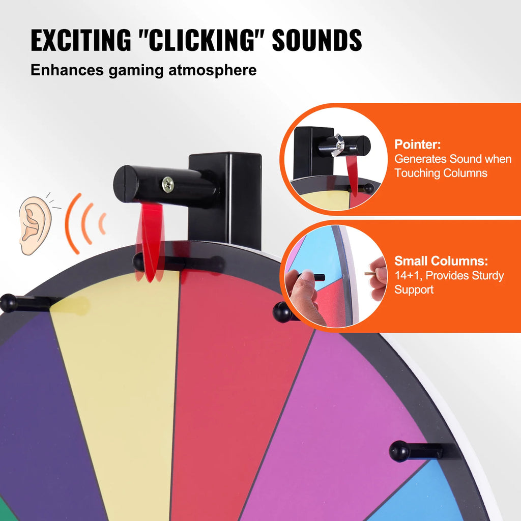 SucceBuy 18/24/36 inch Spinning Prize Wheel 14 Slots Spinning Wheel Tabletop  Floor Standing Win Fortune Spin Games in Party Pub