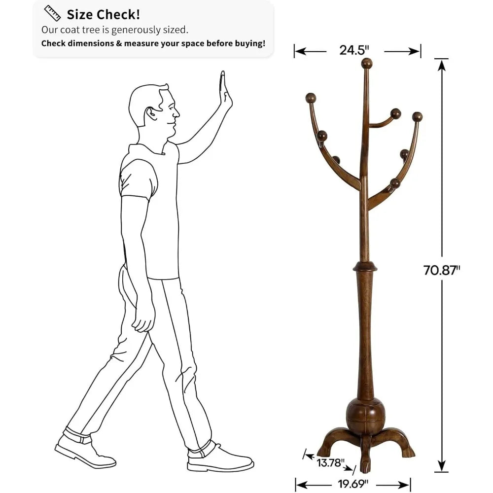 Freestanding Wood Coat Tree Rack with 8 Hooks, Creative Design Tree Branch-look, Standing Coat Rack Clothes Hanger Sta