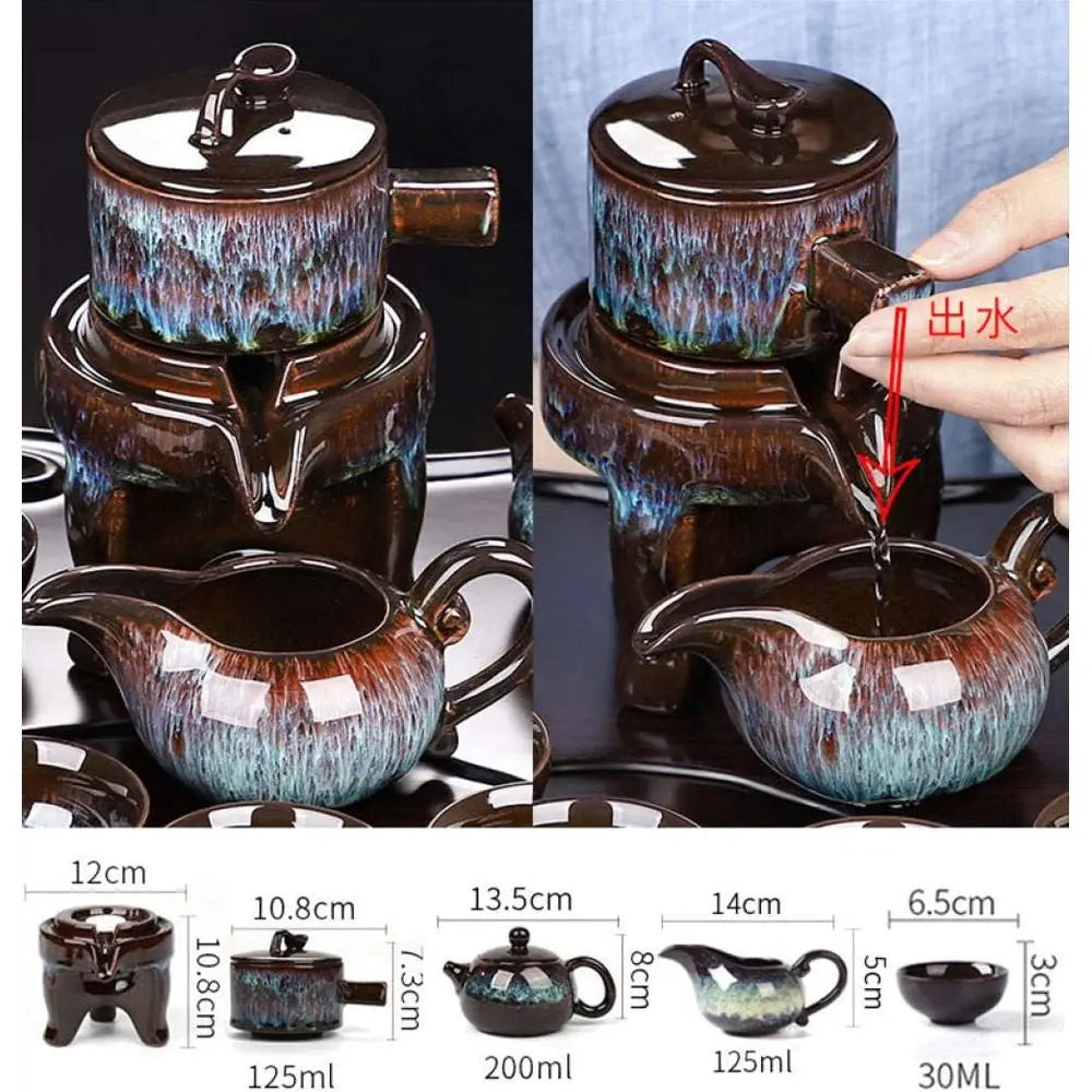 Exquisite Ceic Tea Set Portable Stone Grinding Semi-Automatic Porcelain Teaware Tea Inuser Strainer Tea Cup-9 PCS