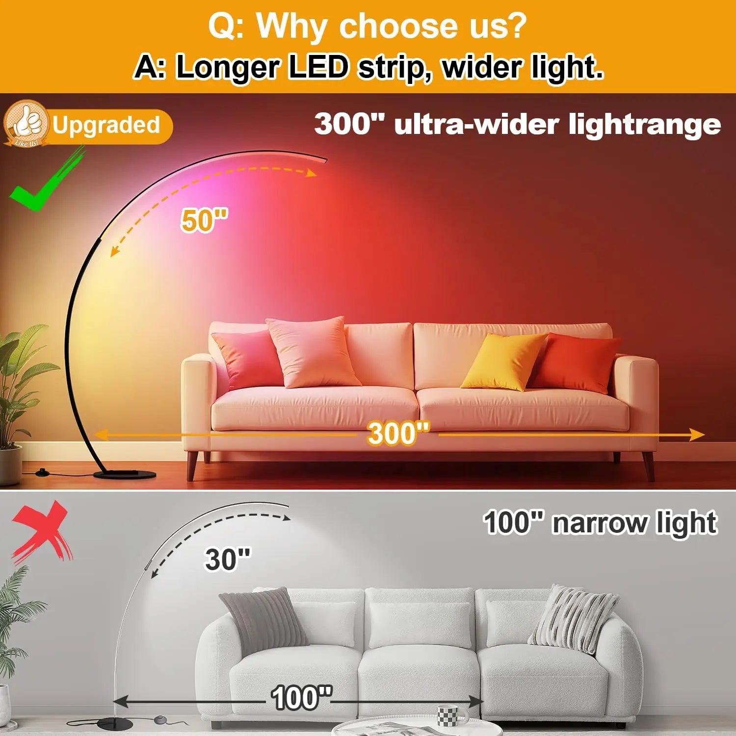 RGB Dimmable Arc Floor Lamp with Remote, 1800LM Bright LED for Living Room, Bedroom, Office